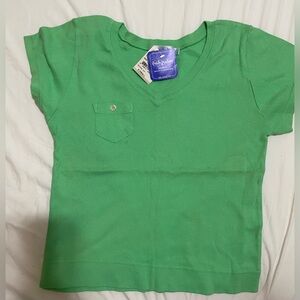 NWT Fresh Produce Womans Top X Small Green Botton V- Neck plan Tee Shirt Cotton